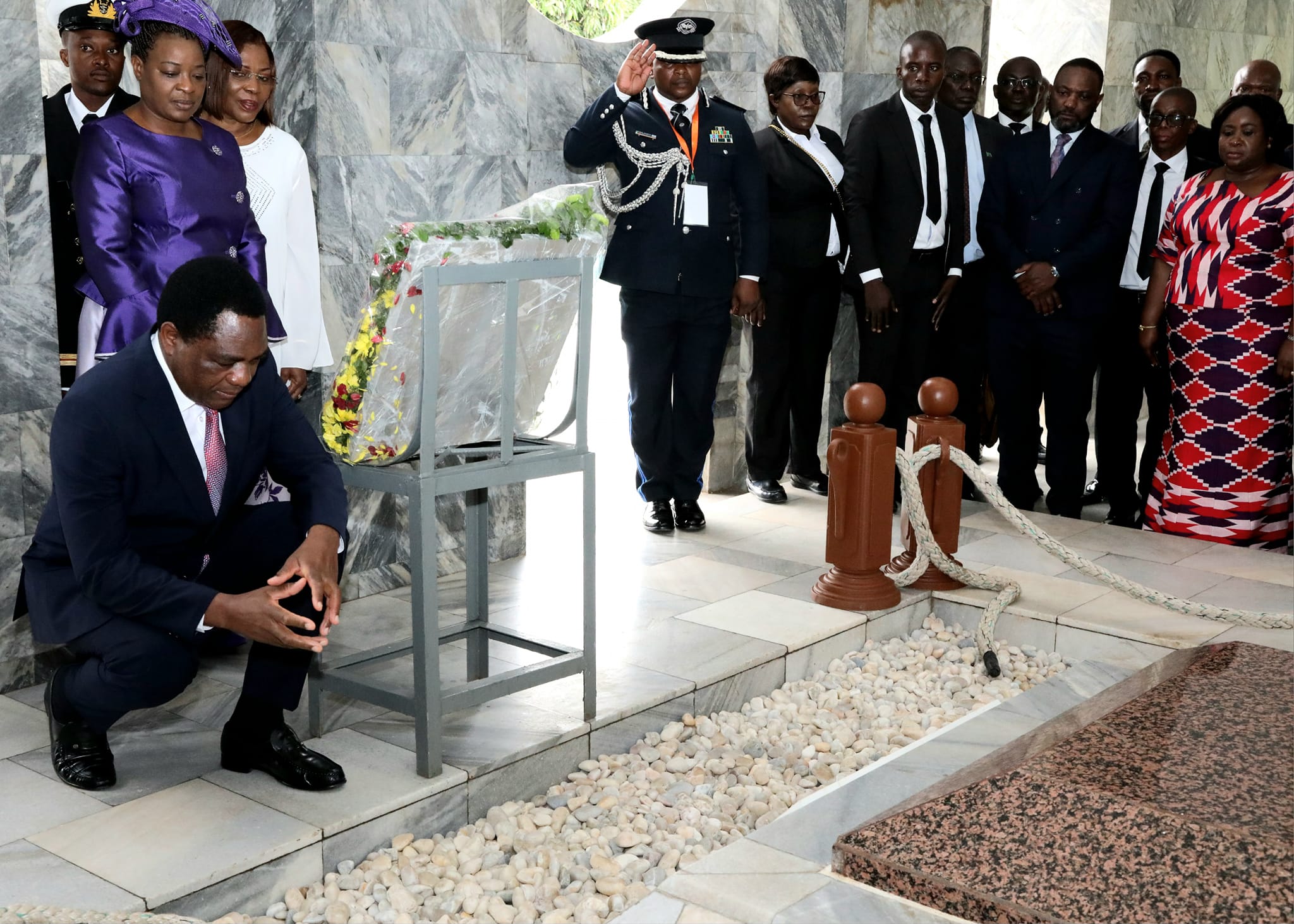 Hakainde Hichilema, The President of the Republic of Zambia visits the Kwame Nkrumah Mausoleum and Memorial Park in Accra on Saturday, July 8th 2023. Photo: MoFAIC Zambia