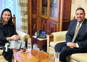 The State of Kuwait Ambassador to the US Al-Sheikha Al-Zain Al-Sabah in audience with Abdulaziz Al-Anjari, the CEO of Reconnaissance Research Kuwait. Credit: Arab Times