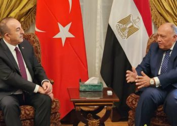 Turkish Foreign Minister Mevlut Cavusoglu and Egyptian Foreign Minister Sameh Shoukry in Cairo, Turkey. Credit: Egypt independent